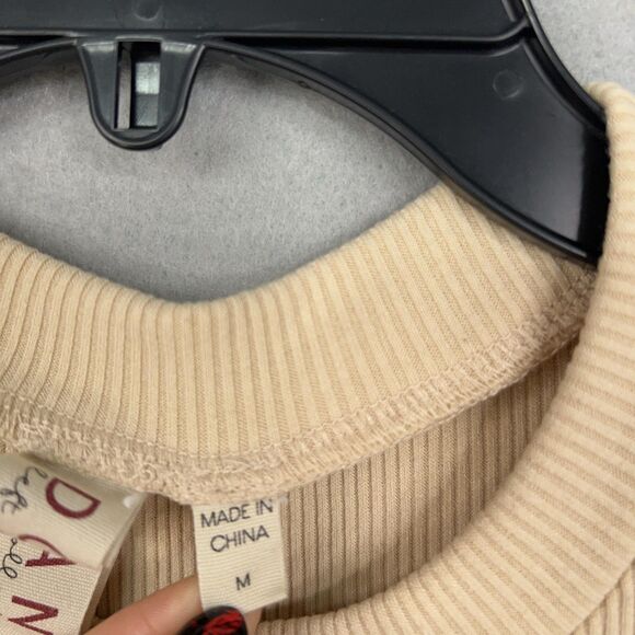 Dolan Anthropologie Shirt Womens Medium Ivory Ribbed Puff Pearl Minimal Feminine - Picture 7 of 15